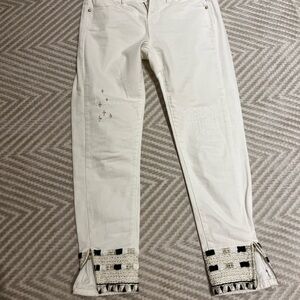 Desigual White Straight Leg Jeans with Geometric Hem